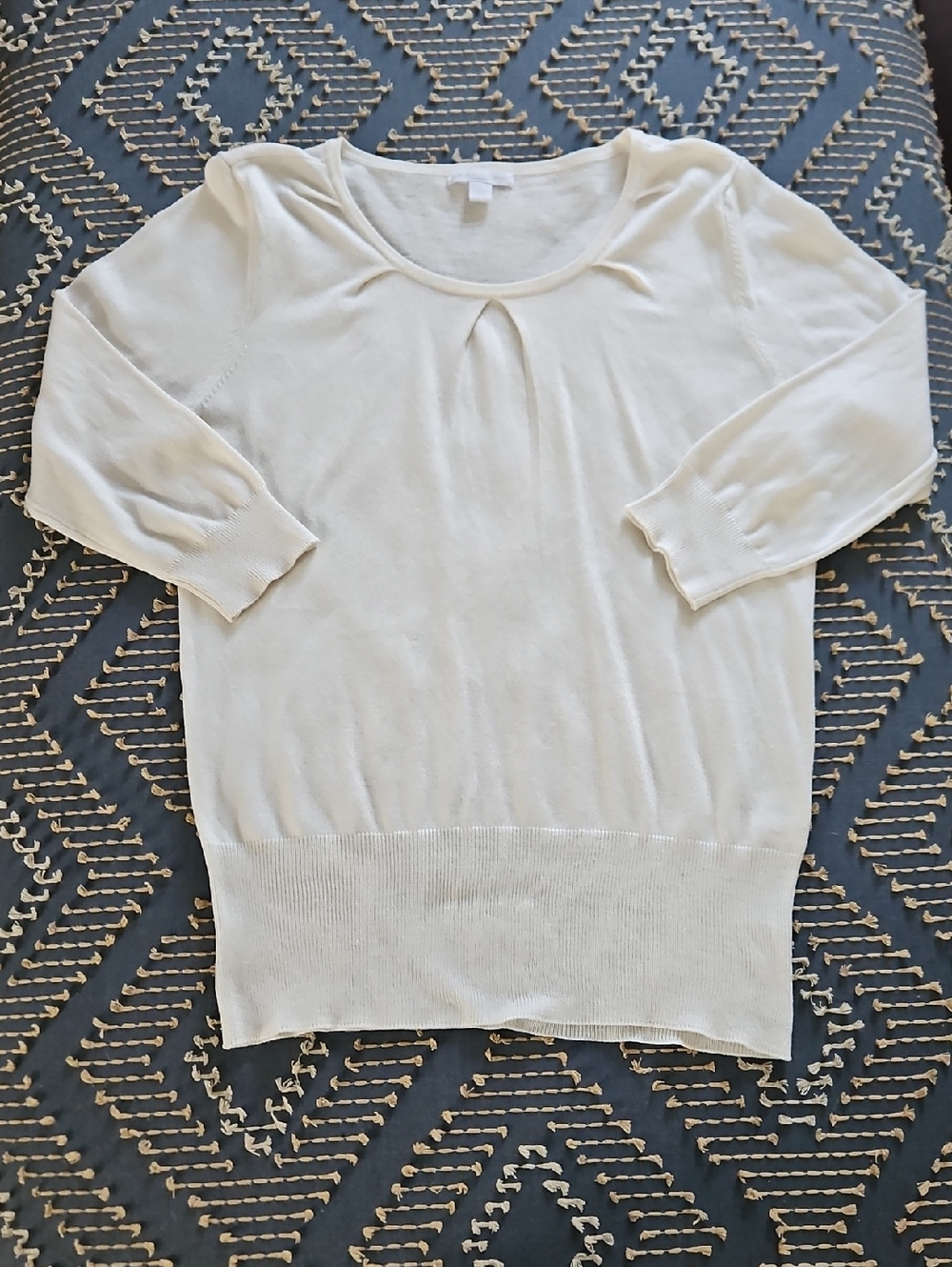 New York & Company Cream Knit Scoop Neck Top